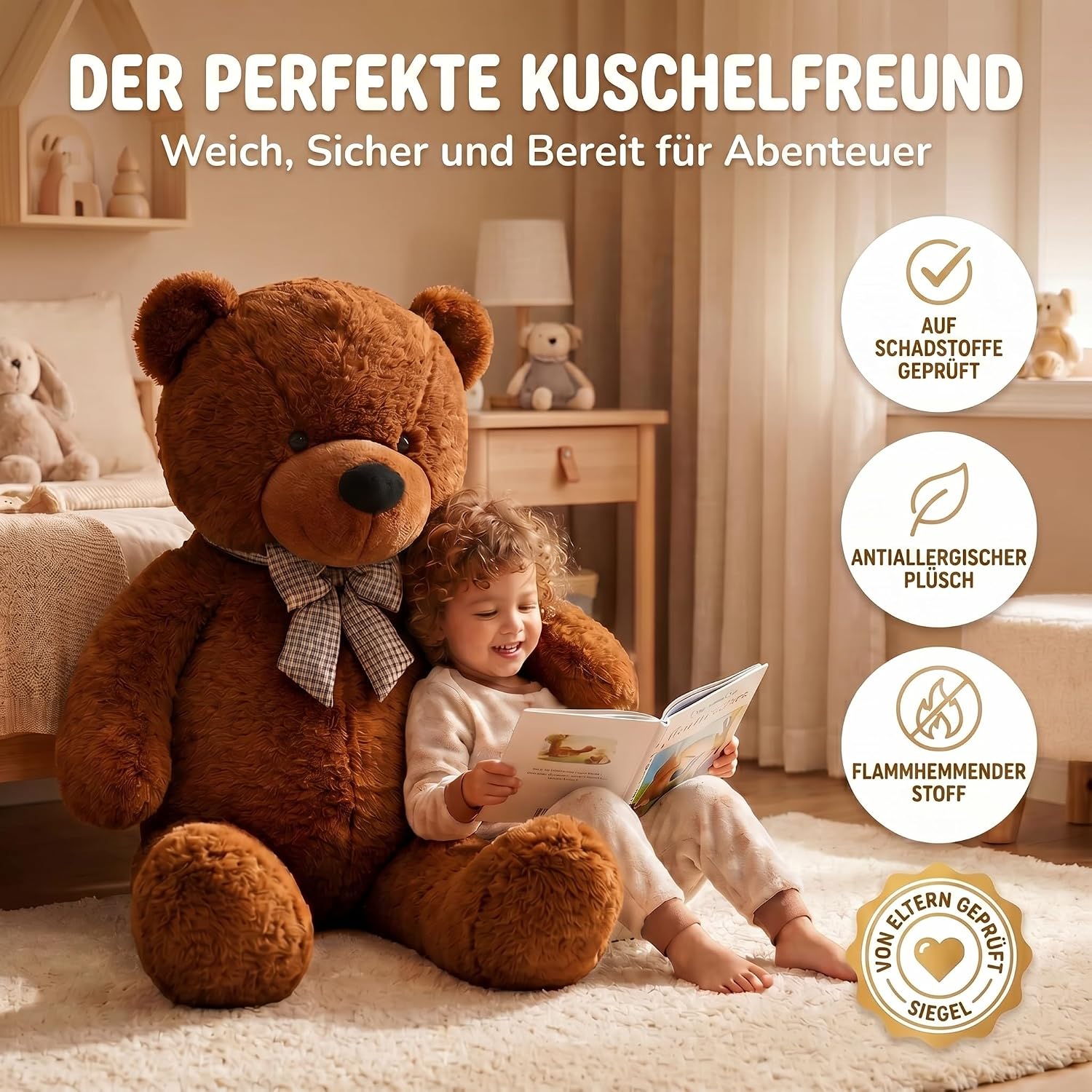 Riesen Teddybär 120 cm XXL – Kuscheliger Plüschbär Hellbraun