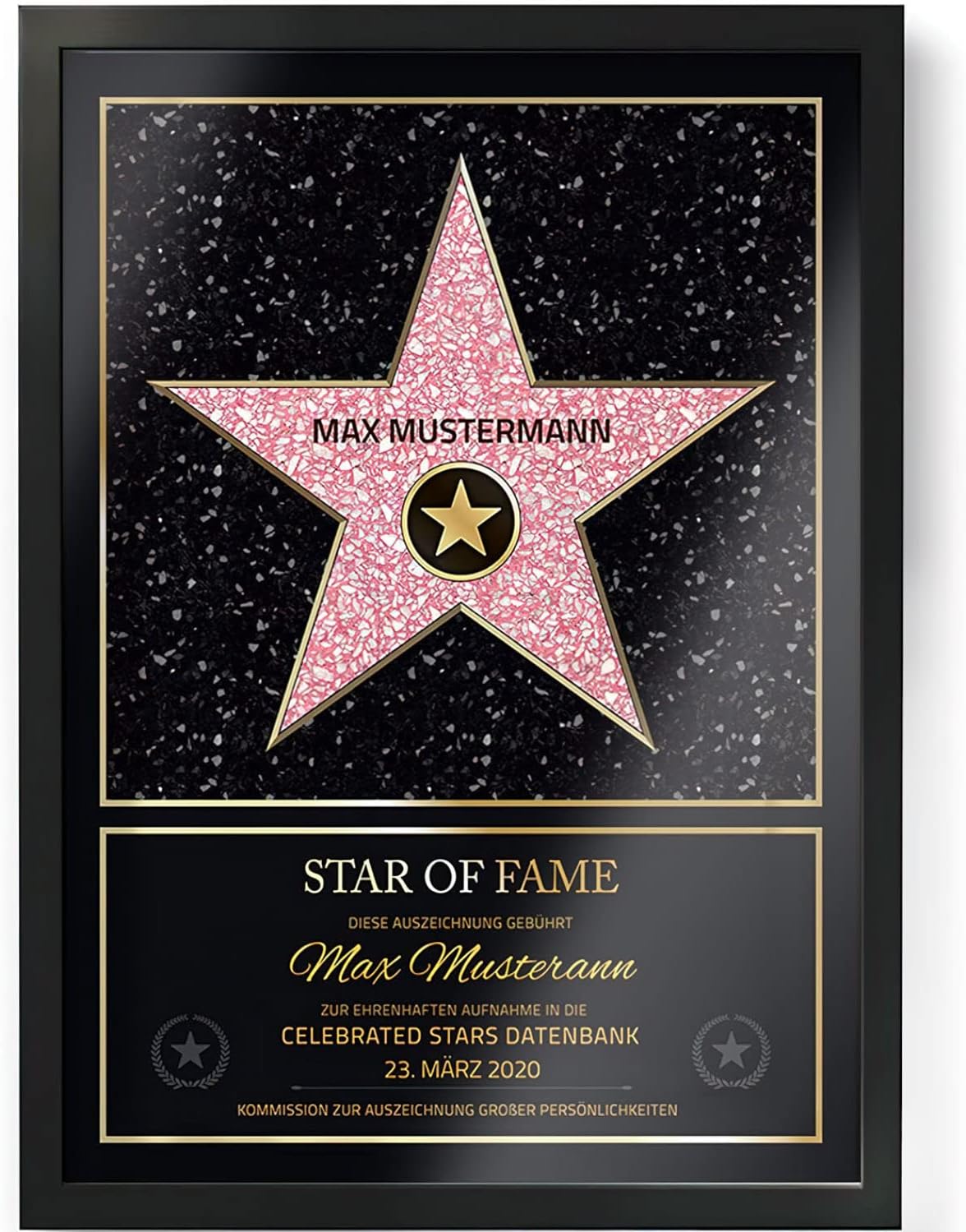 Personalisierte Hollywood Star Urkunde mit Holzrahmen – DIN A4