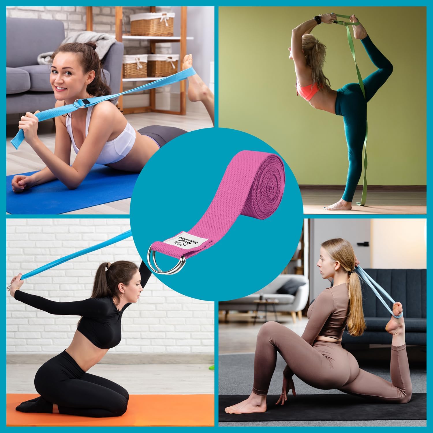 Yoga Gurt 250 cm mit Metall-D-Ring - Rutschfest & Langlebig