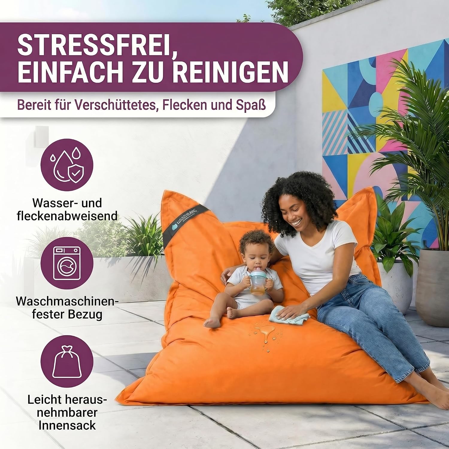 LazyBag Outdoor Sitzsack Junior – Wasserfestes Sitzkissen für Kinder