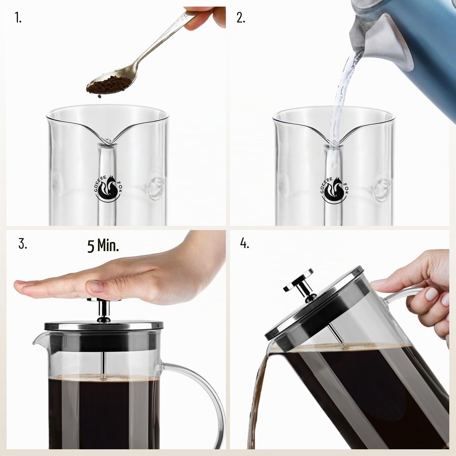 French Press Glas 1L - Kaffeebereiter für intensives Aroma