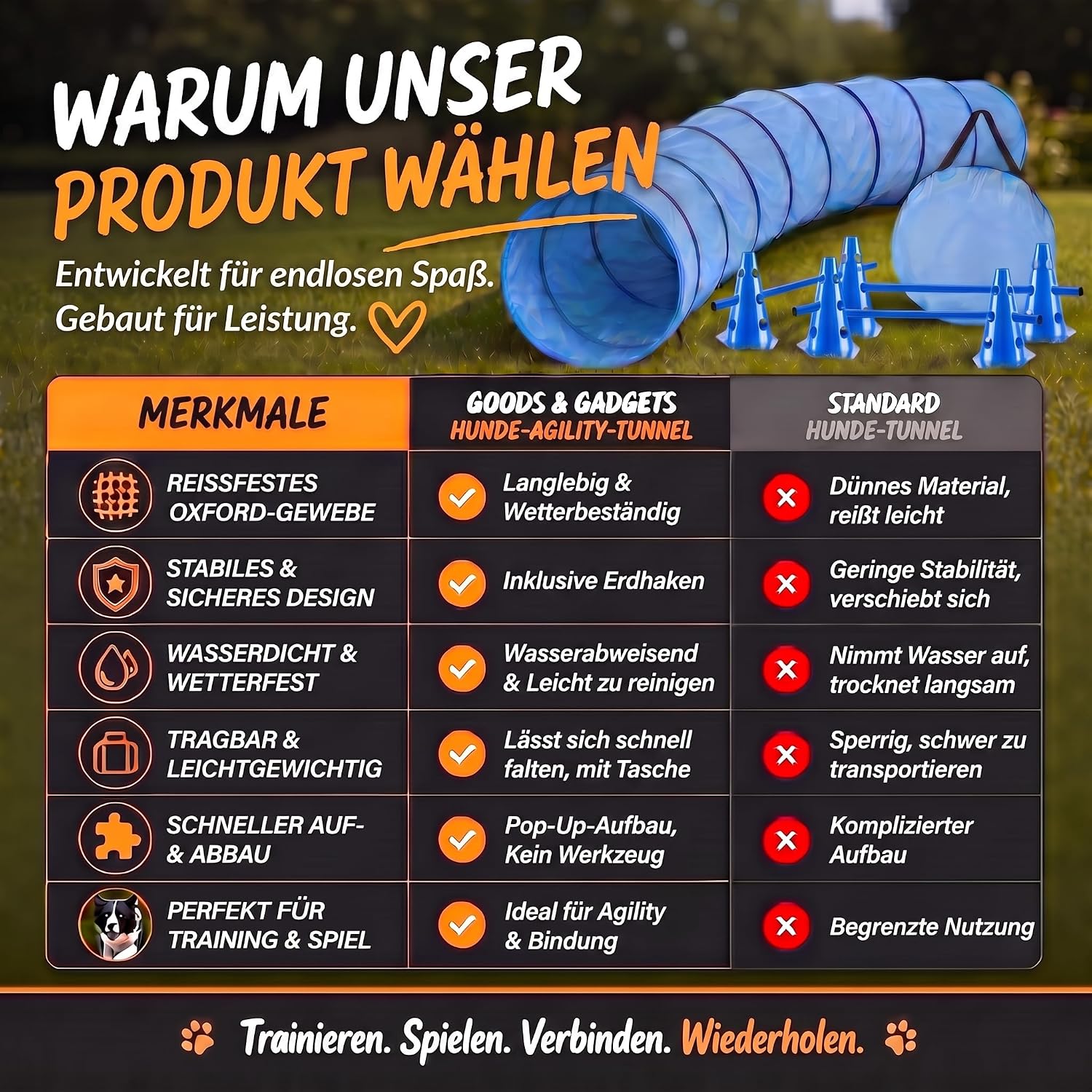 Hunde Agility Tunnel Set 500 cm - Spieltunnel mit Hürden
