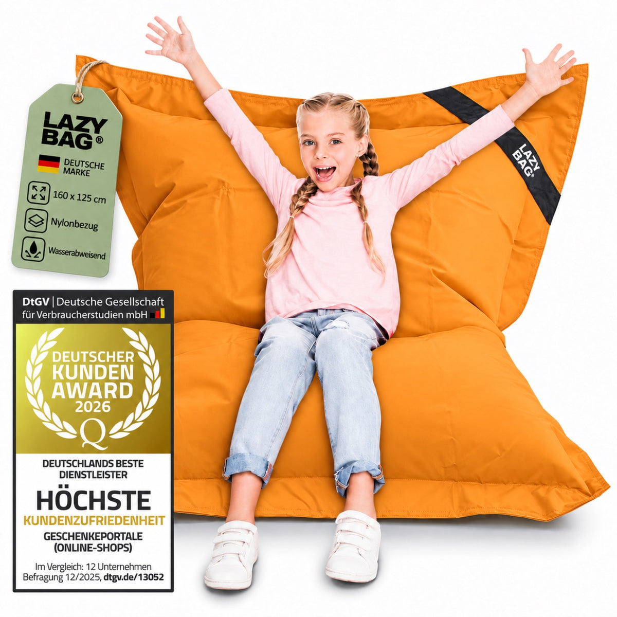 LazyBag Outdoor Sitzsack Junior – Wasserfestes Sitzkissen für Kinder #Farbe_Orange