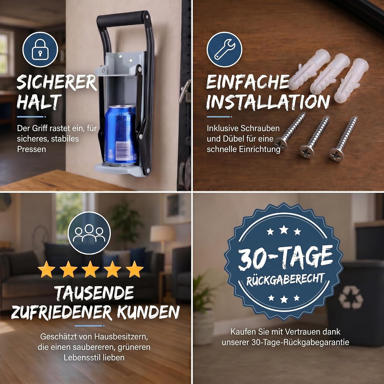 Dosenpresse mit Flaschenöffner - Robuster Dosenquetscher Wandmontage