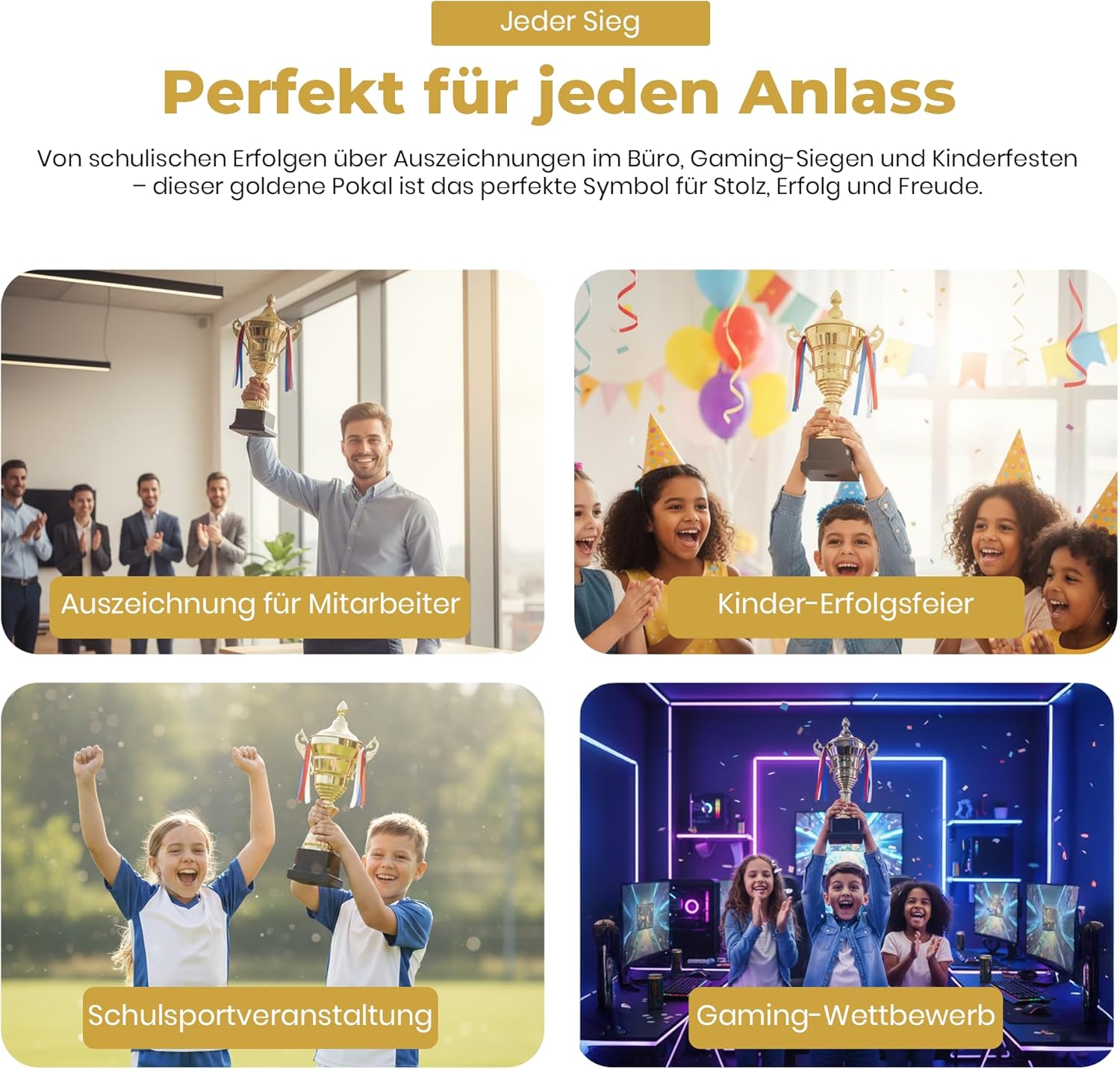 Siegerpokal mit Deckel 36 cm – Goldene Trophäe für Turniere