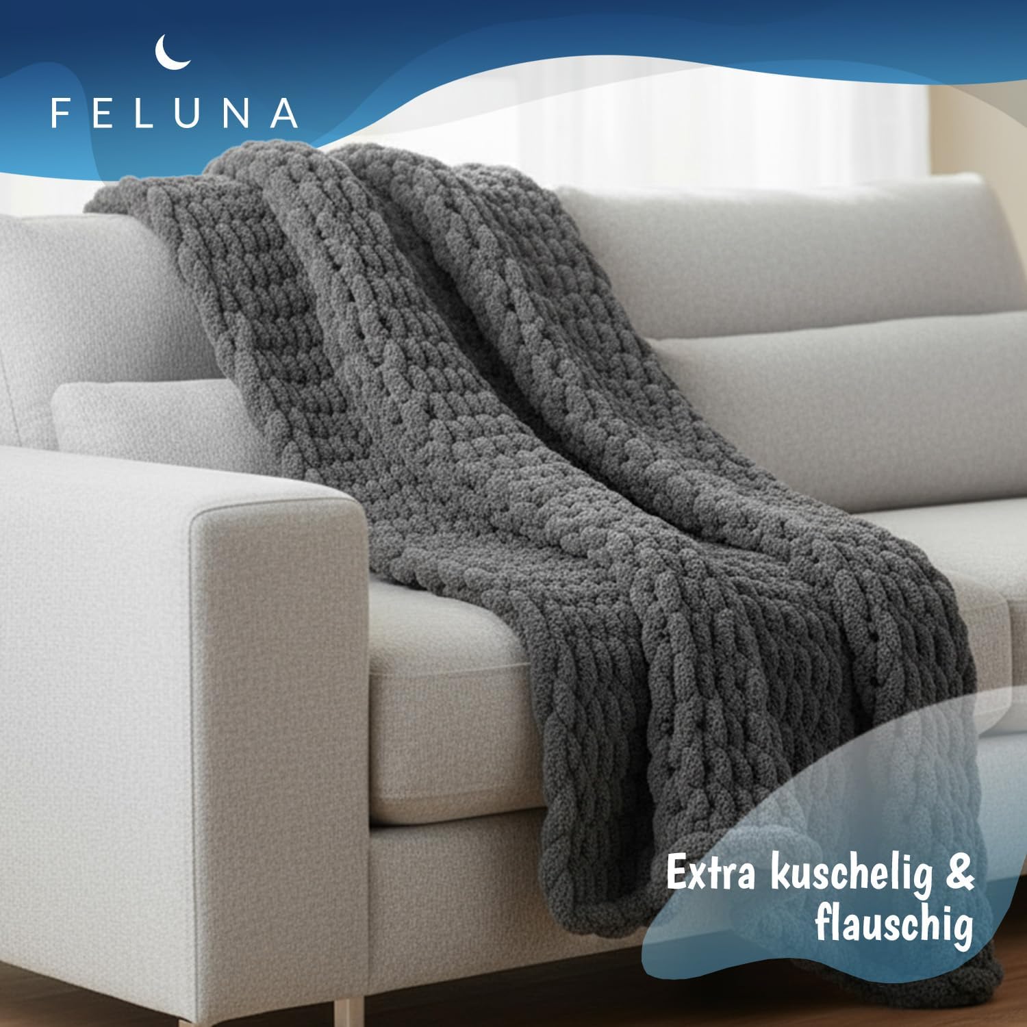 Feluna Grob gestrickte Kuscheldecke – Flauschige Wohndecke XXL
