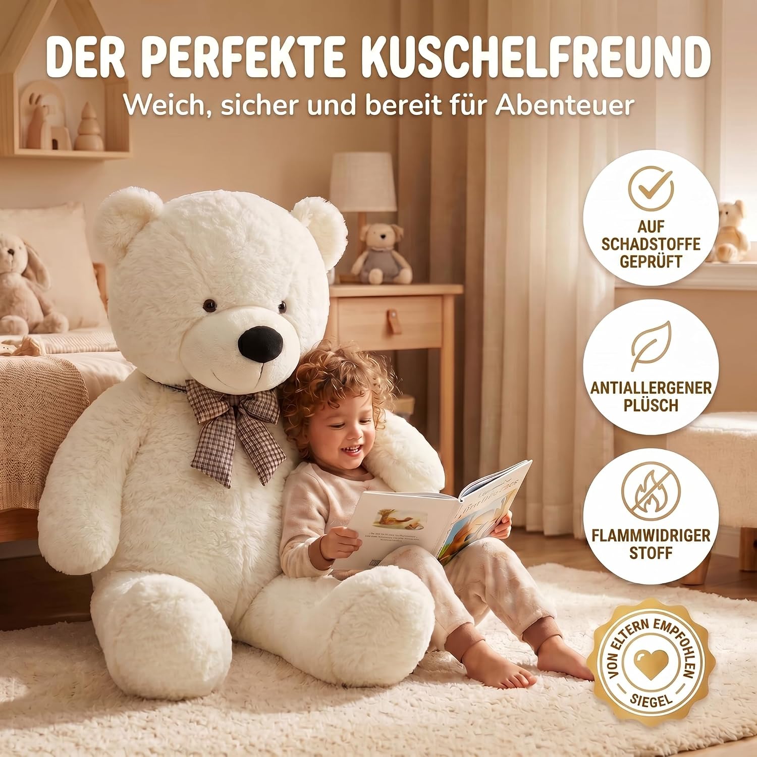 Riesen Teddybär 120 cm XXL – Kuscheliger Plüschbär Hellbraun