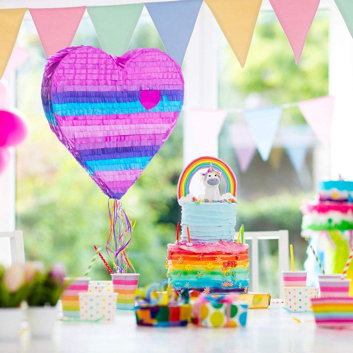 Piñata Set für Kindergeburtstag mit Stab & Augenmaske – Bunter Spaß