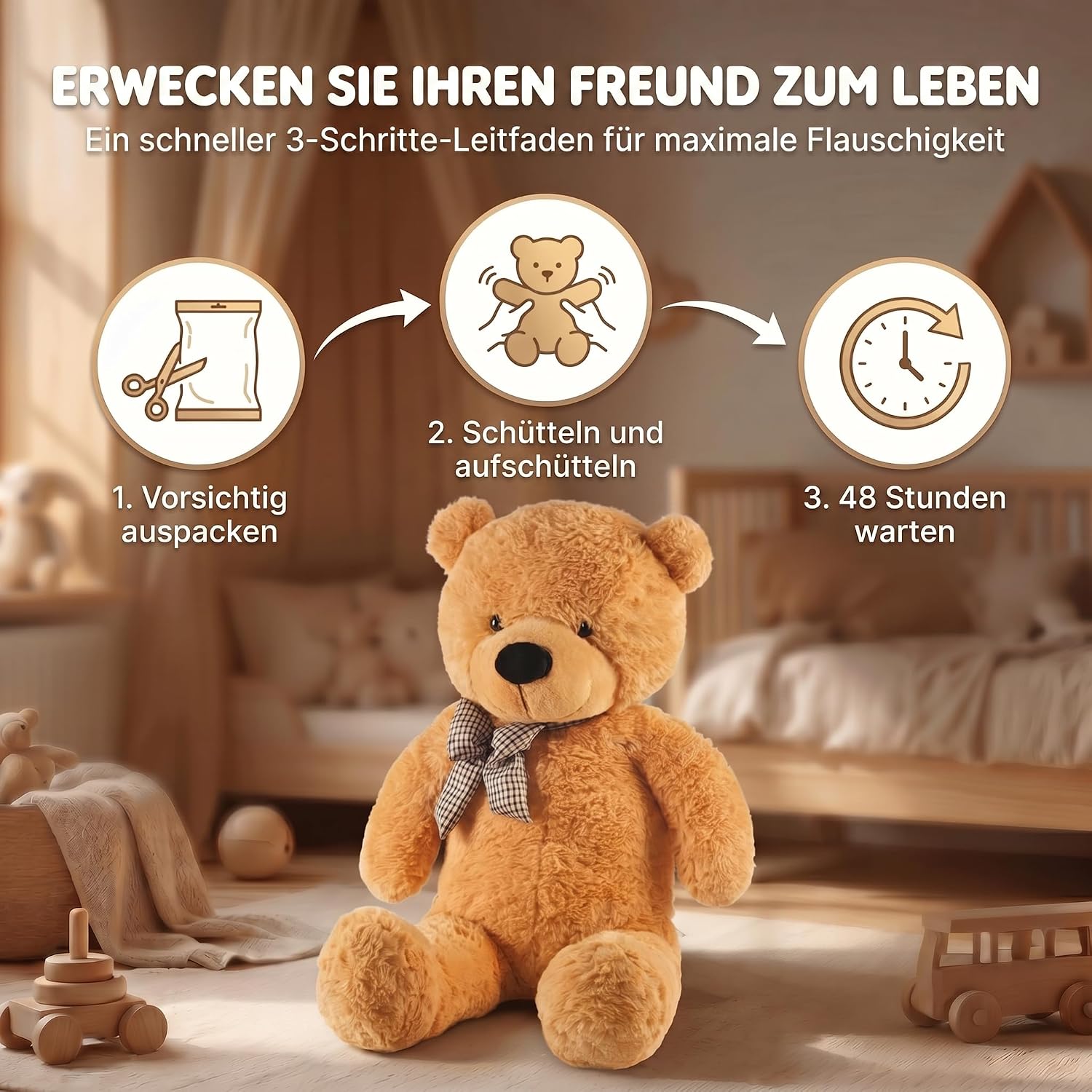 Riesen Teddybär 120 cm XXL – Kuscheliger Plüschbär Hellbraun