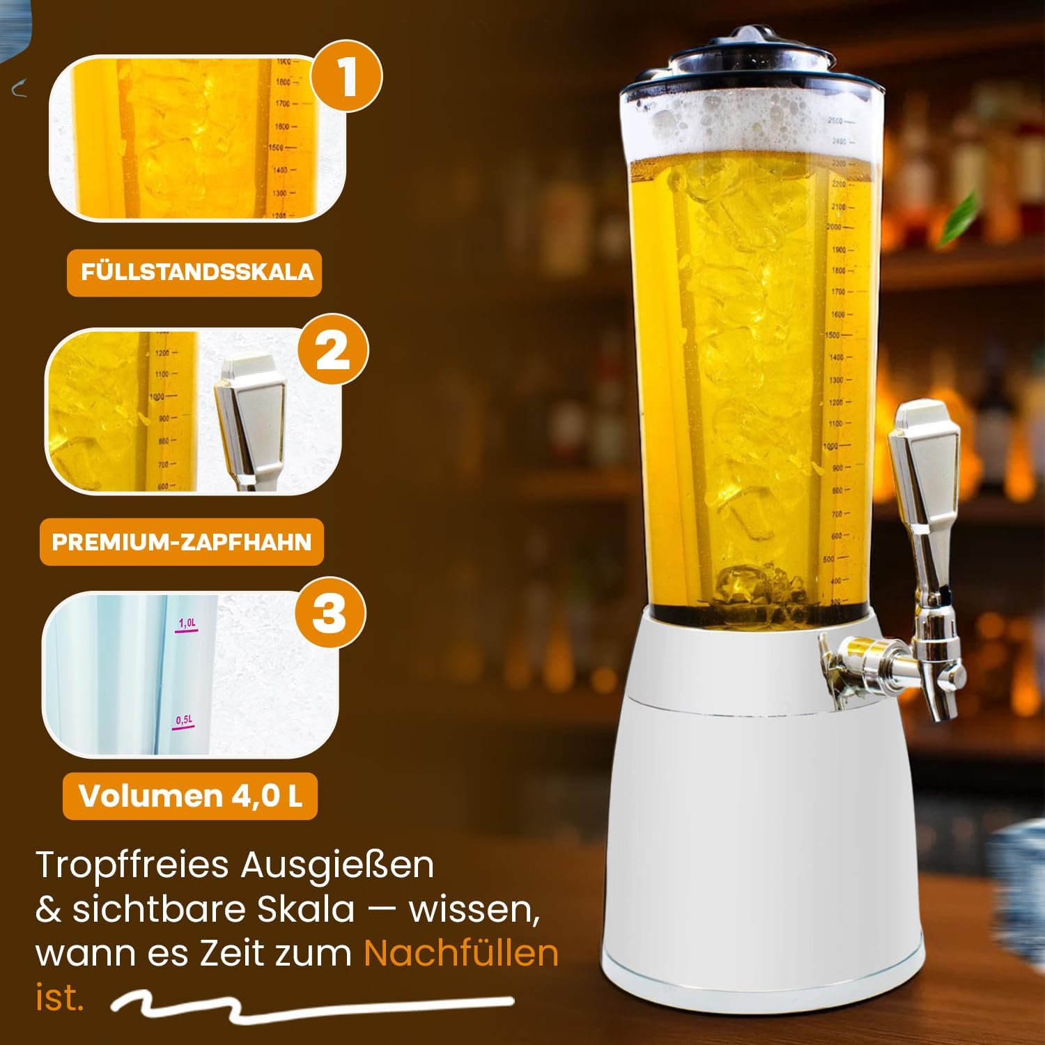 Biertower 4 Liter Biersäule – Zapf-Spender mit LED & Kühlung