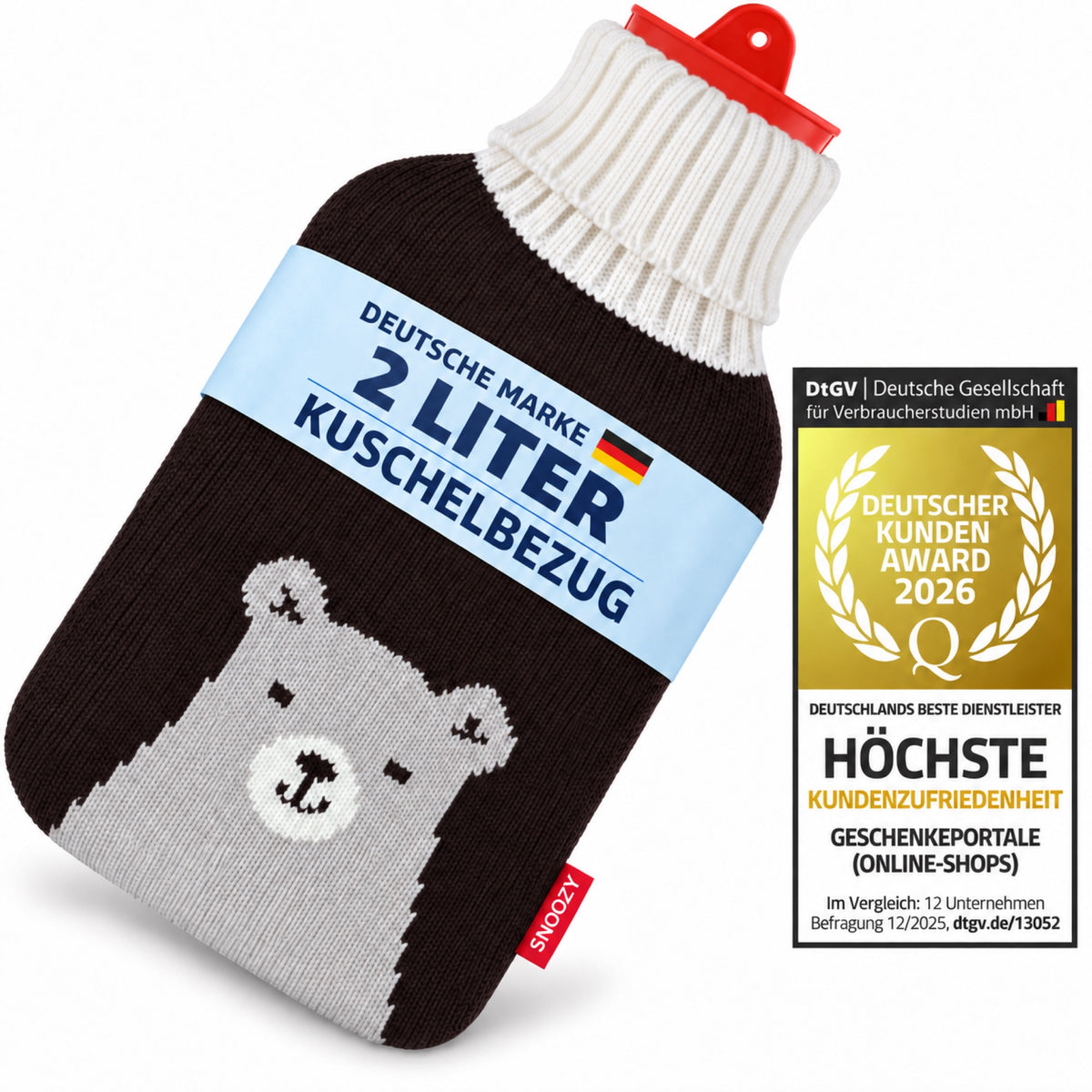 SNOOZY Wärmflasche Bär mit Kuschelbezug, 2 Liter