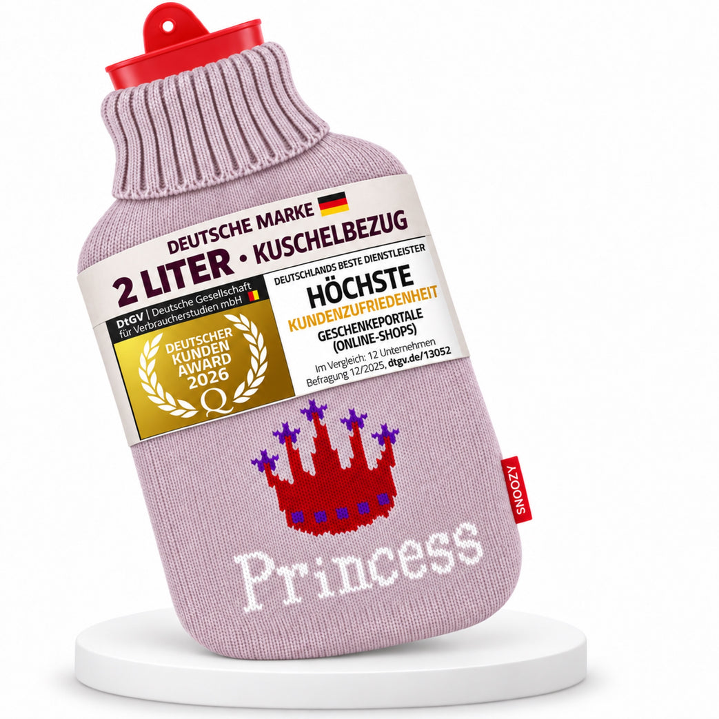 SNOOZY Wärmflasche Princess mit Strickbezug und Krone, 2 Liter