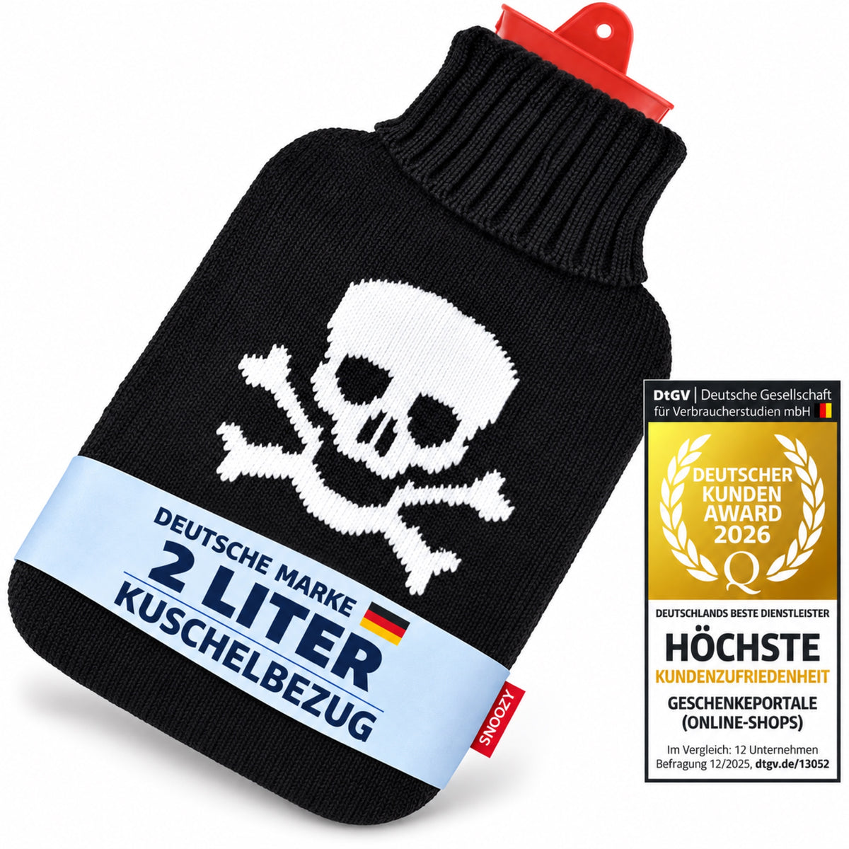 SNOOZY Wärmflasche Pirat mit schwarzem Kuschelbezug, 2 Liter