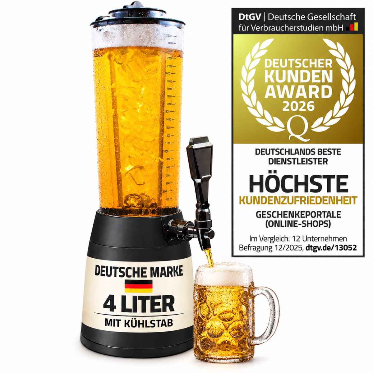 GOODS+GADGETS Biertower 4 Liter mit Kühlstab, schwarz