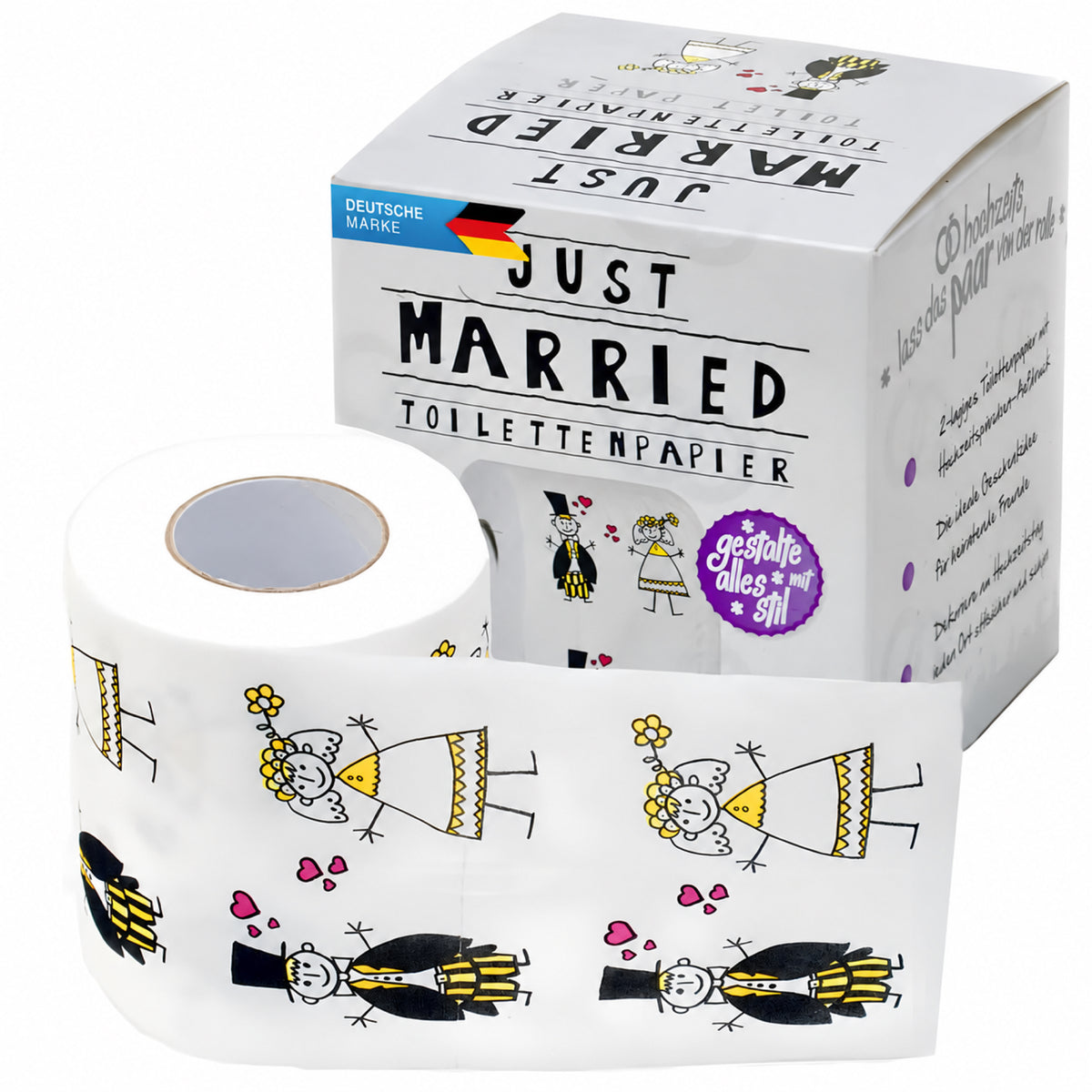 Just Married Toilettenpapier mit Deutscher Marke, ohne Prüfengel-Zeichen