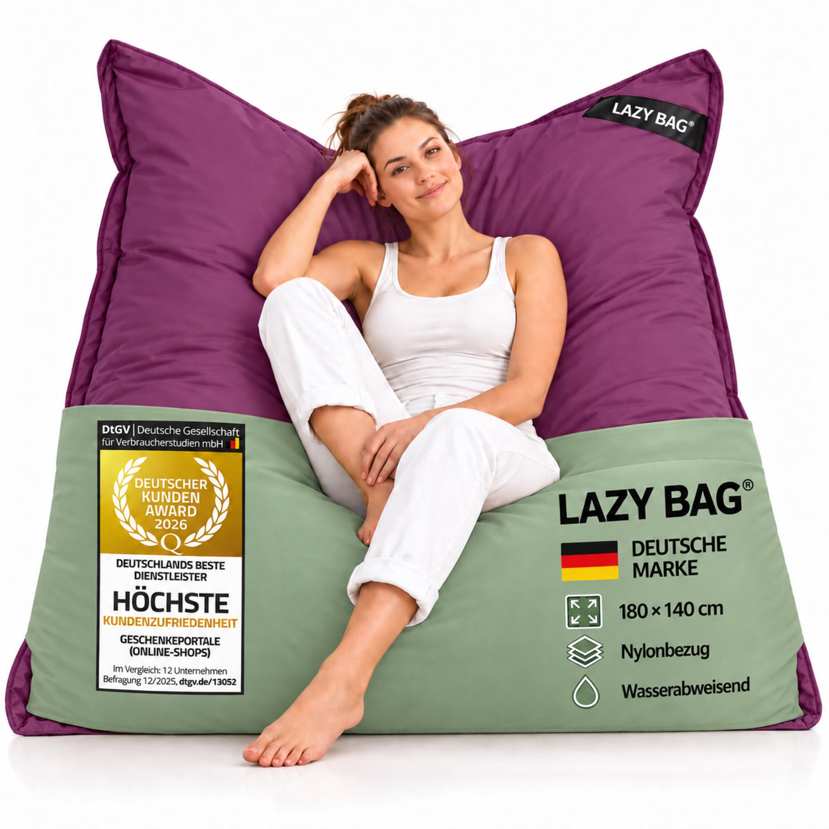 LazyBag XXL Outdoor-Nylon-Sitzsack Violett – 180 × 140 cm