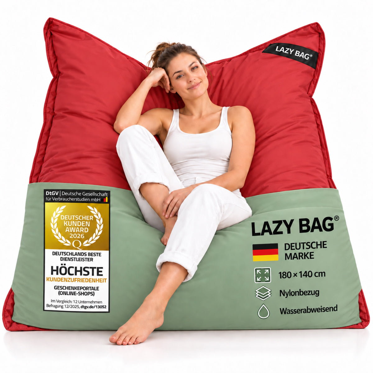 LazyBag XXL Outdoor-Nylon-Sitzsack Rot – 180 × 140 cm