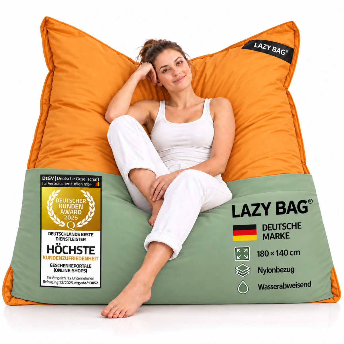LazyBag XXL Outdoor-Nylon-Sitzsack Orange – 180 × 140 cm