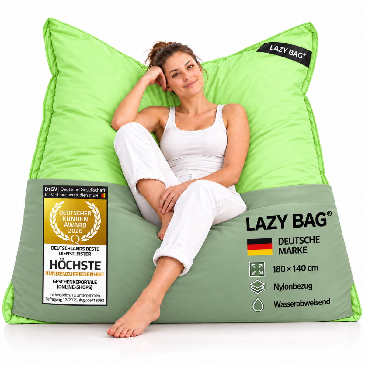 LazyBag XXL Outdoor-Nylon-Sitzsack Grün – 180 × 140 cm