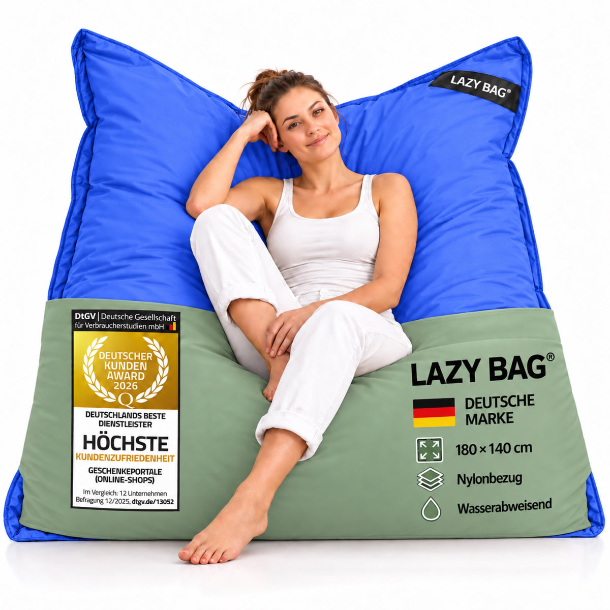 LazyBag XXL Outdoor-Nylon-Sitzsack Blau – 180 × 140 cm