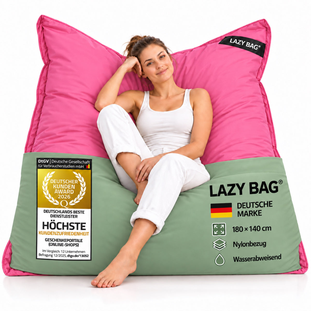 LazyBag XXL Outdoor-Nylon-Sitzsack Pink – 180 × 140 cm
