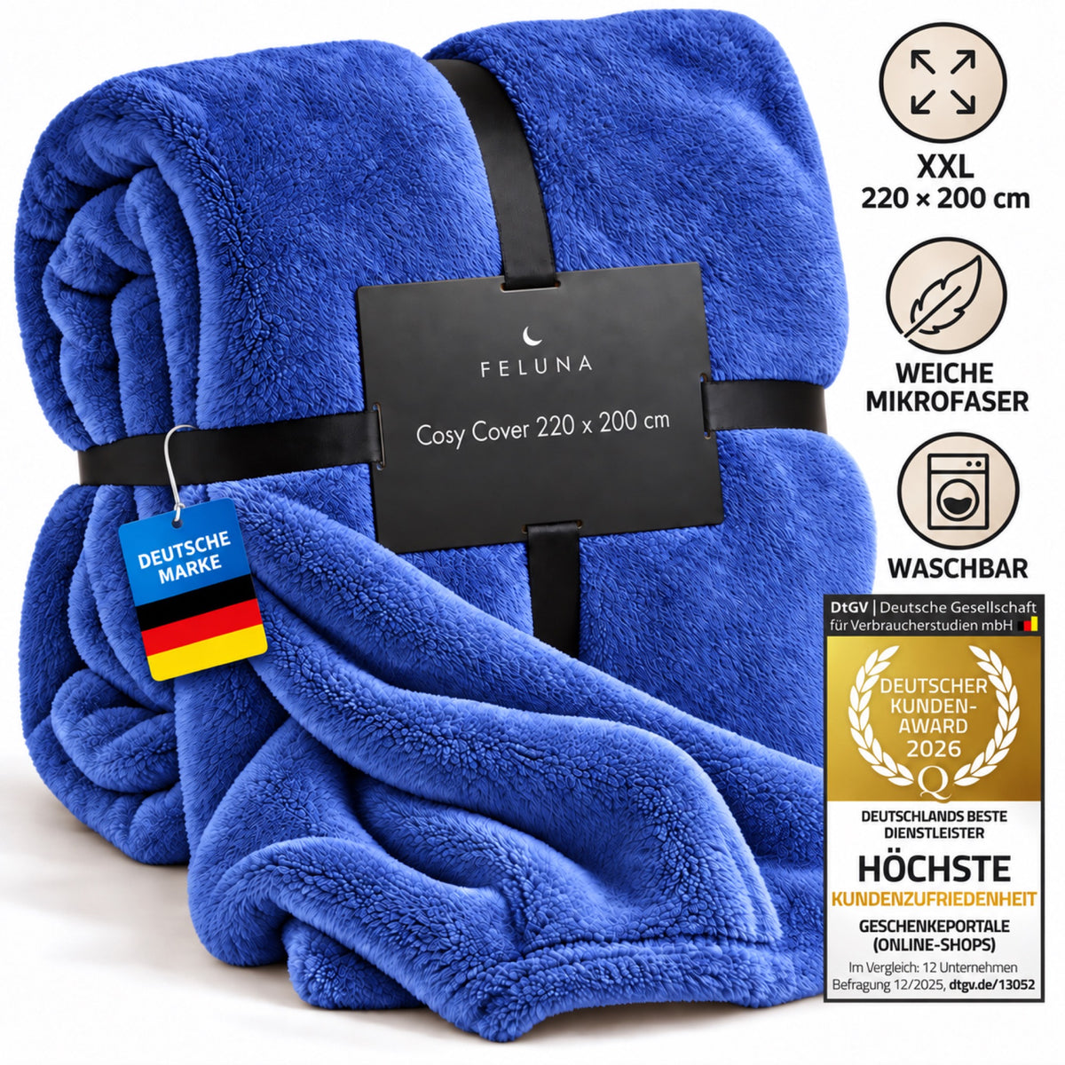 Feluna XXL Kuscheldecke 220x200 cm – Kuschelweiche Wohndecke Grau