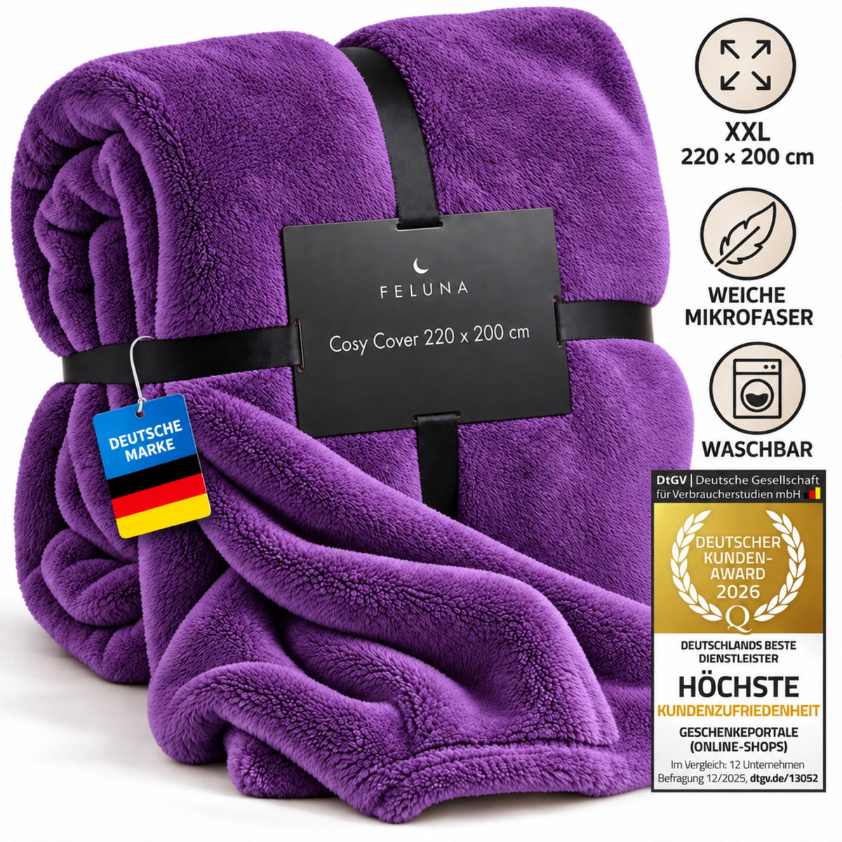 Feluna XXL Kuscheldecke 220x200 cm – Kuschelweiche Wohndecke Grau