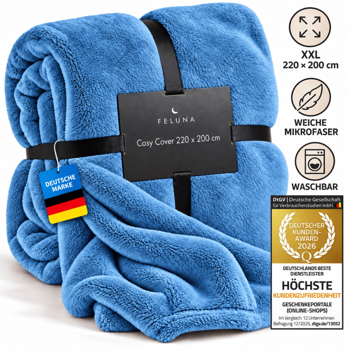 Feluna XXL Kuscheldecke 220x200 cm – Kuschelweiche Wohndecke Grau