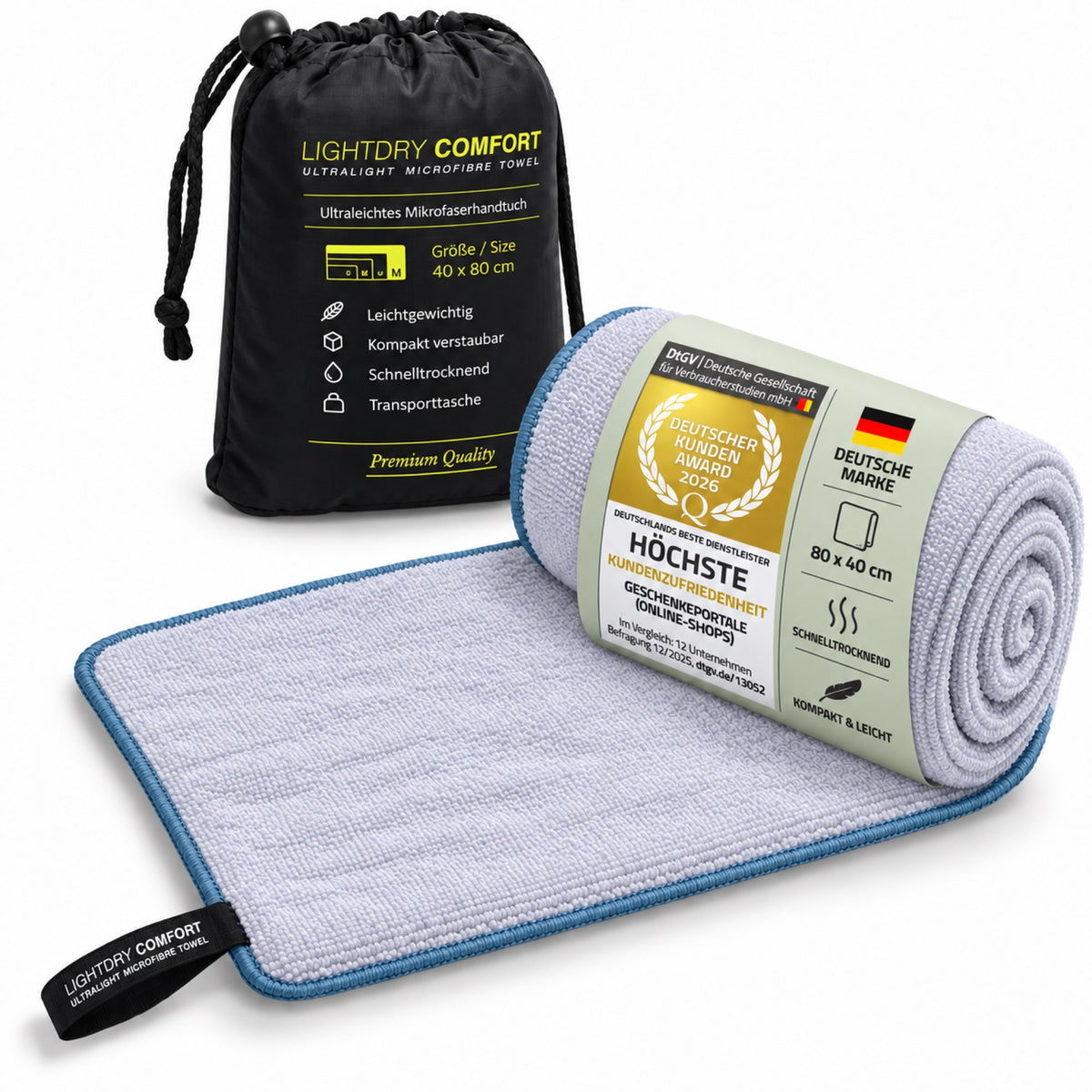 LightDry Mikrofaser-Reisehandtuch Hellgrau – 80 × 40 cm
