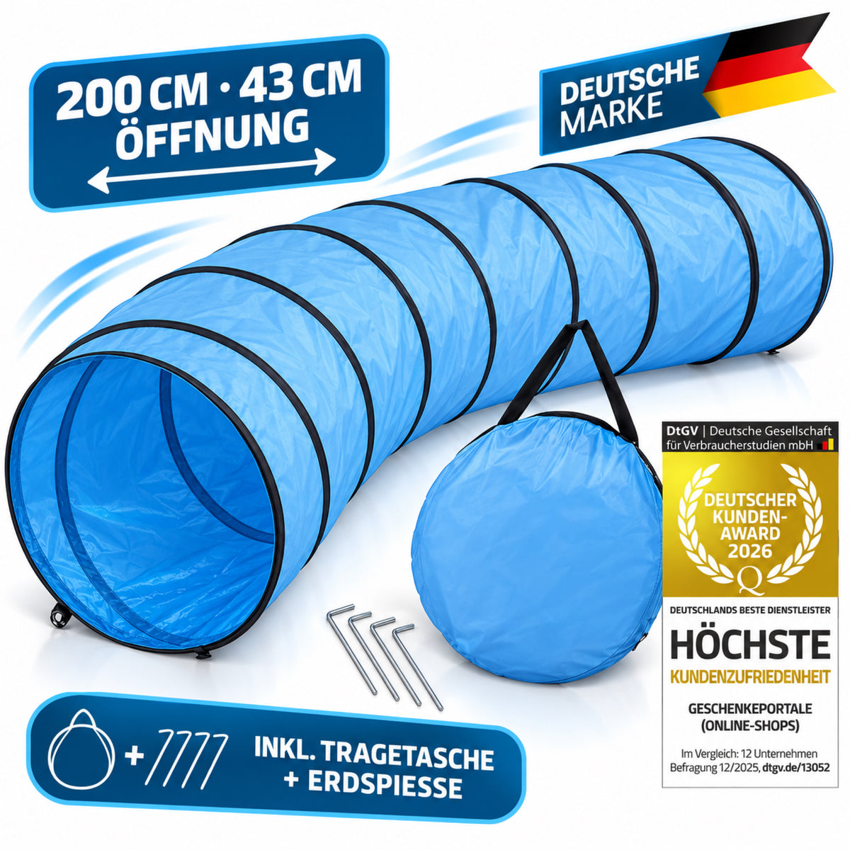 Agility Hundetunnel 200cm - Robuster & Faltbarer Spieltunnel für Hunde