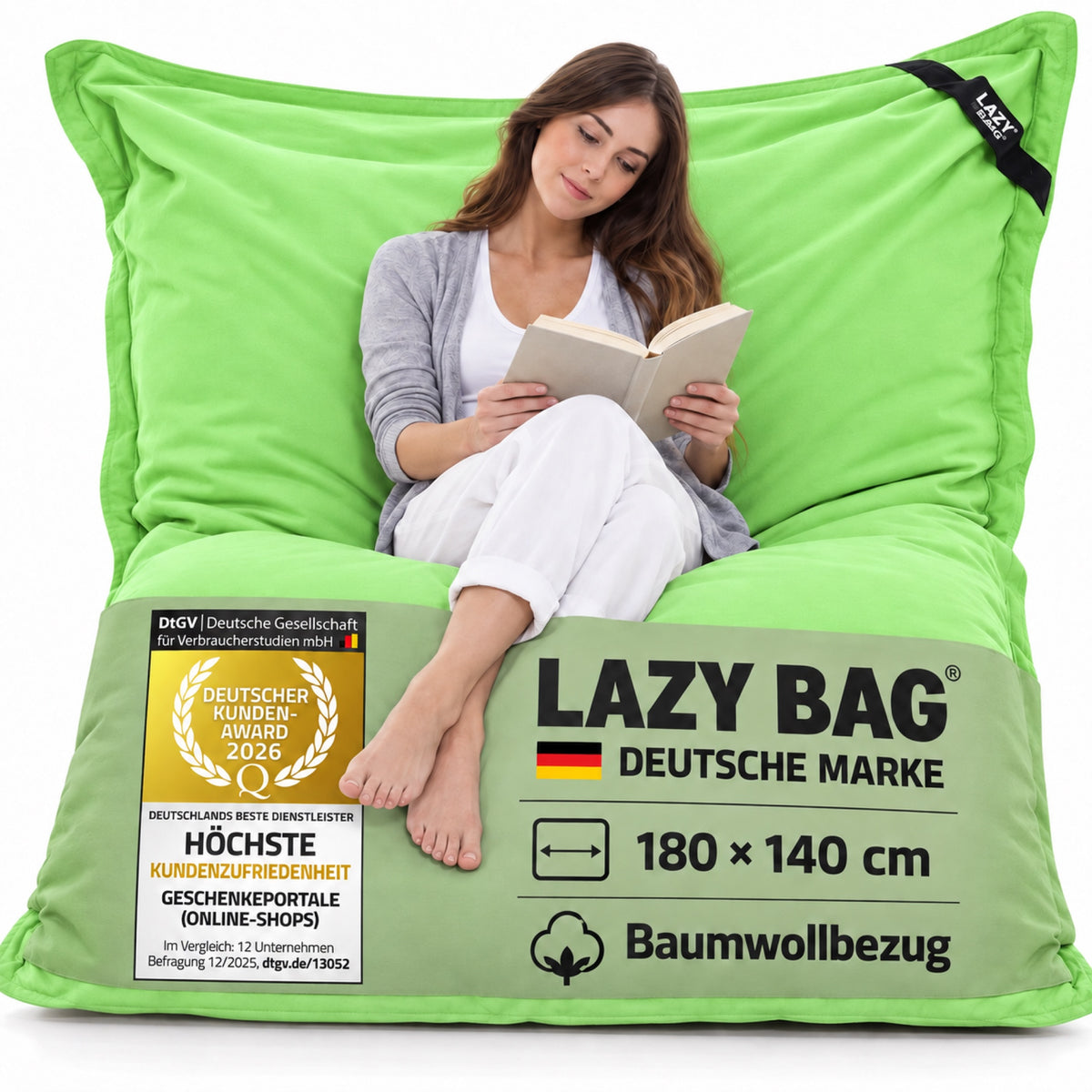 LazyBag XXL Baumwoll-Sitzsack Grün – 180 × 140 cm