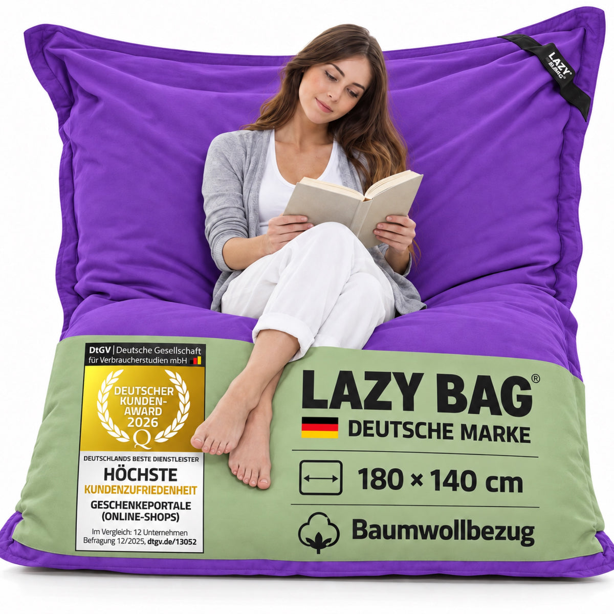 LazyBag XXL Baumwoll-Sitzsack Violett – 180 × 140 cm