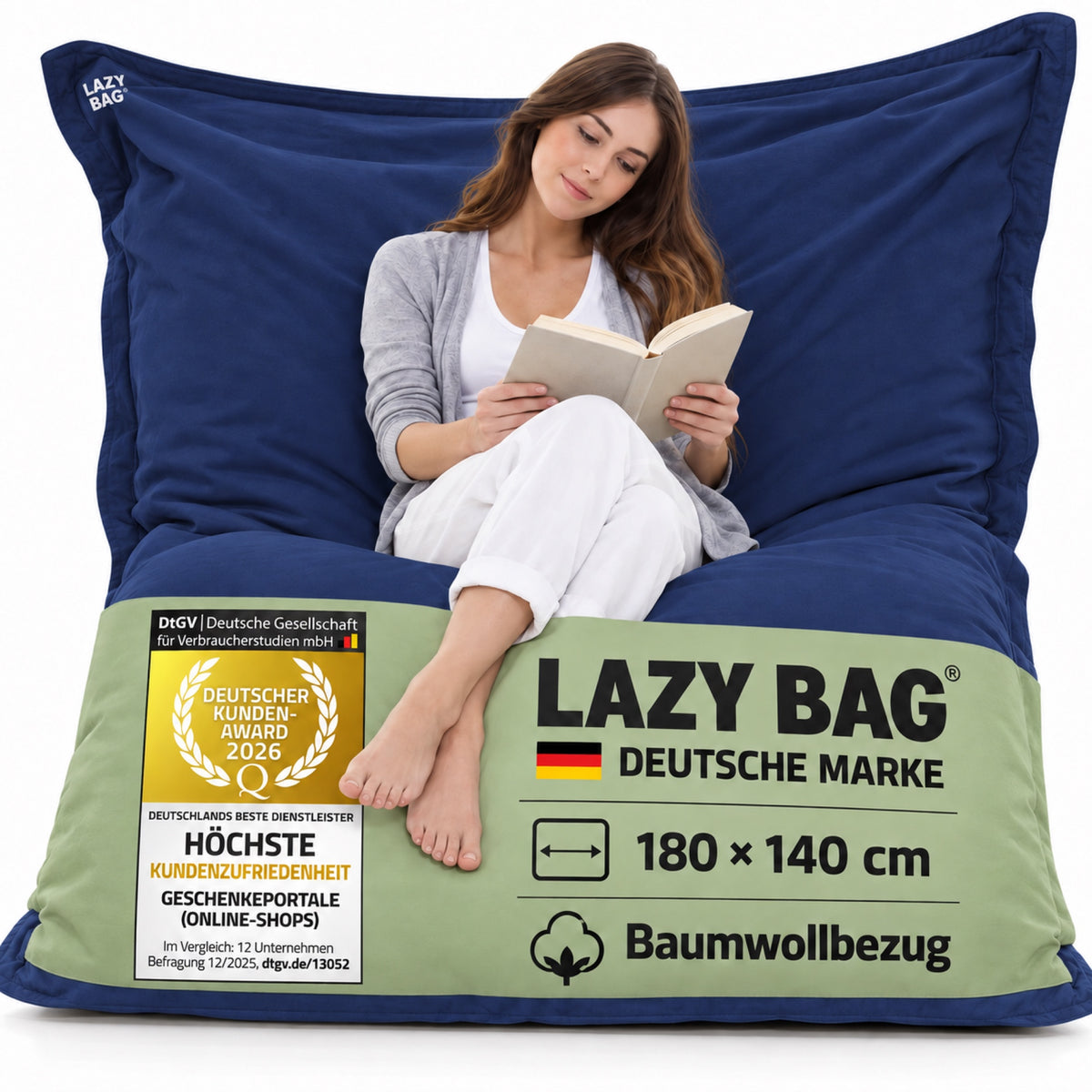 LazyBag XXL Baumwoll-Sitzsack Blau – 180 × 140 cm