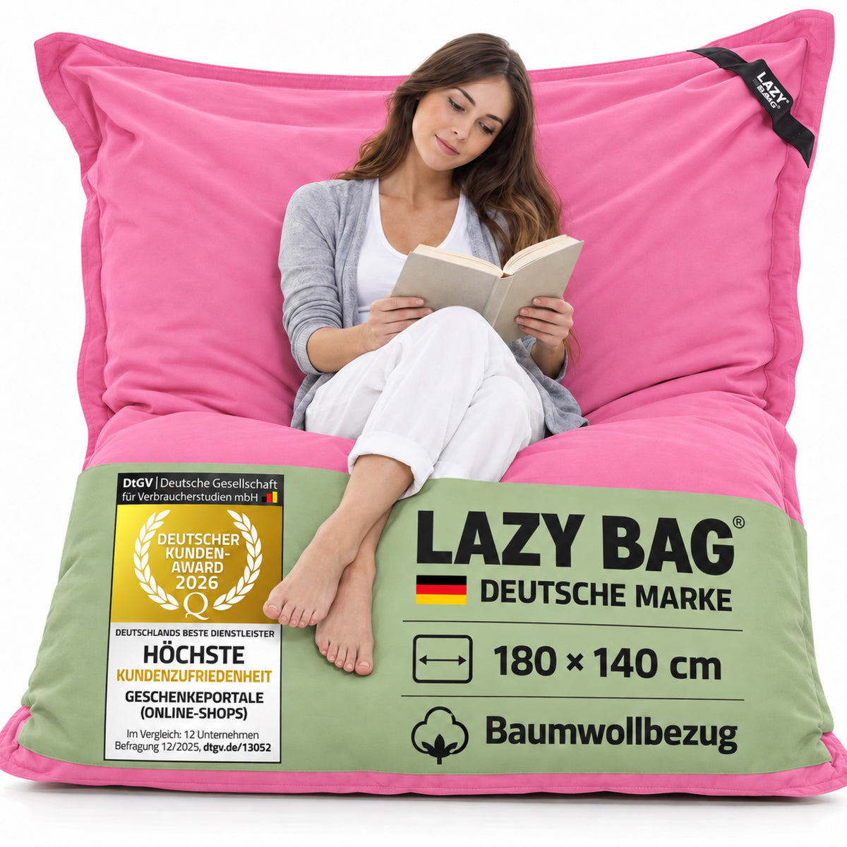 LazyBag XXL Baumwoll-Sitzsack Pink – 180 × 140 cm