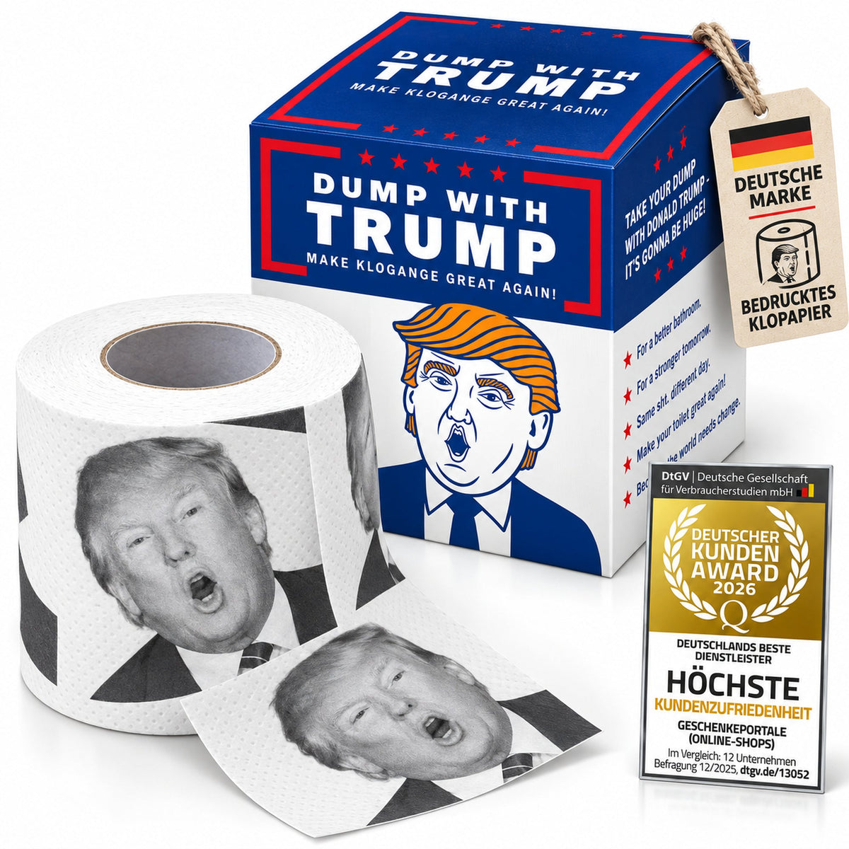 Donald-Trump-Toilettenpapier – passender Hero ohne Prüfengel-Siegel