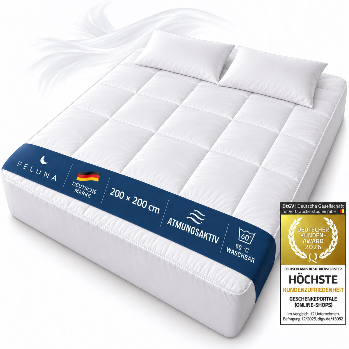 Feluna Mikrofaser-Matratzentopper 200 x 200 cm, Deutsche Marke, atmungsaktiv, 60 Grad waschbar und Kundenzufriedenheit 2026
