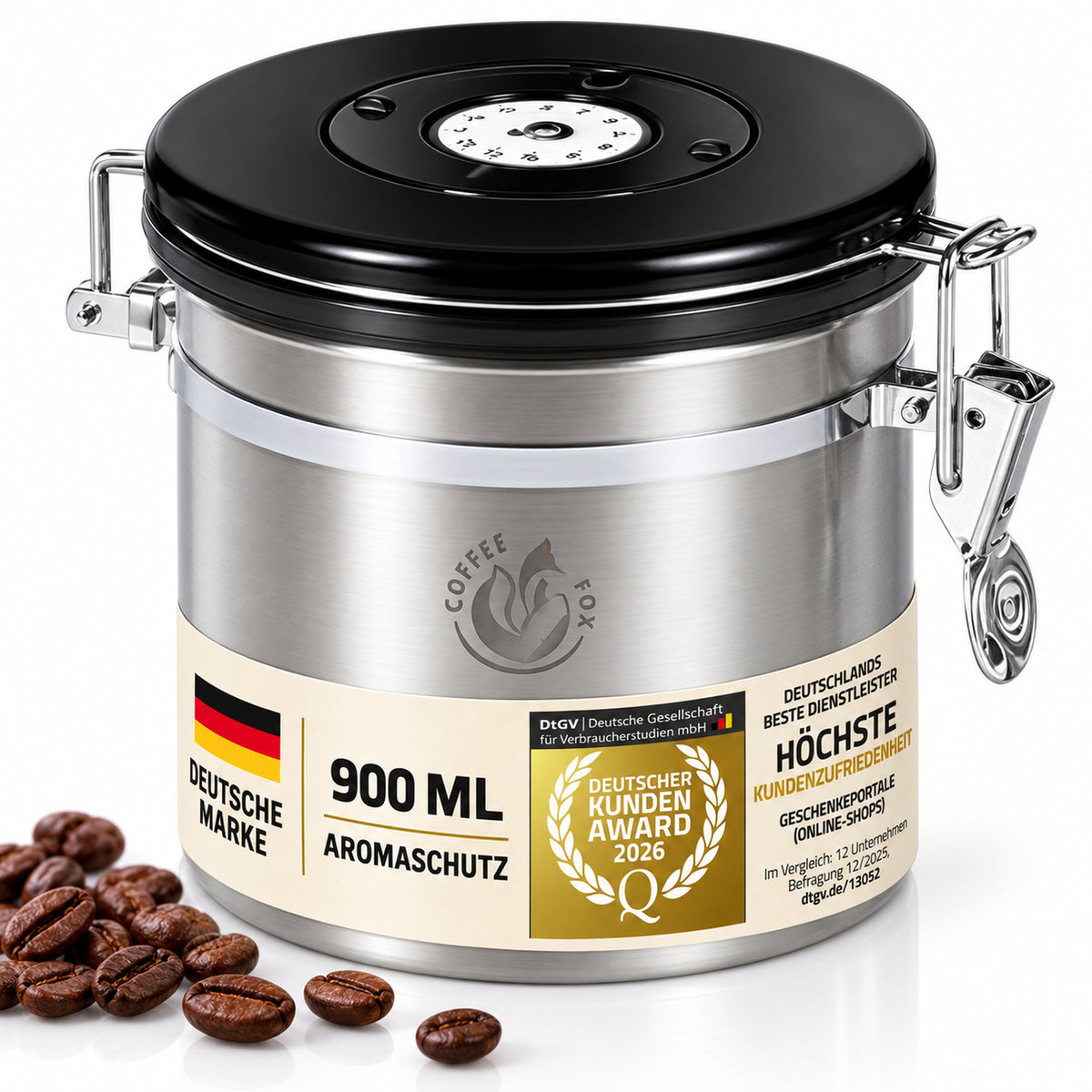 Kaffeedose Edelstahl 900ml - Luftdichter Vakuum-Kaffeebehälter