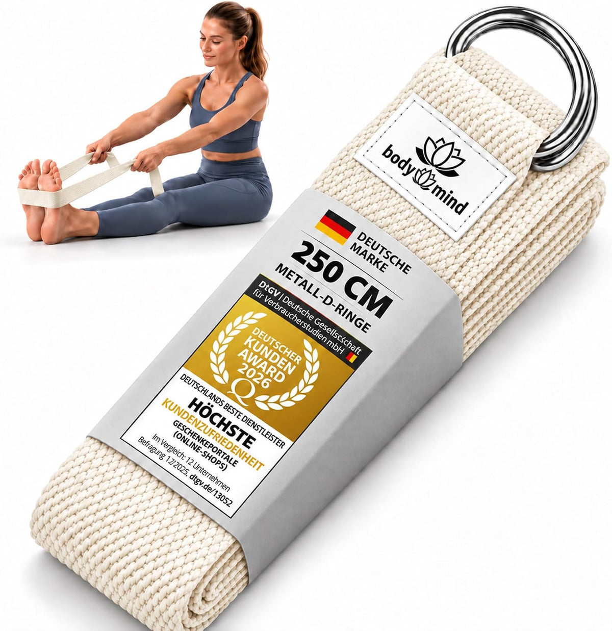 Body & Mind Yogagurt 250 cm Elfenbein mit D-Ring
