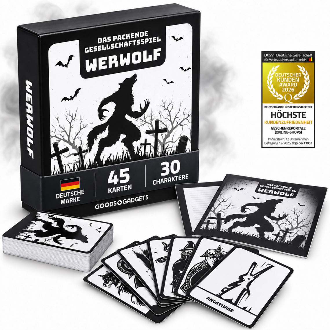 Werwolf Kartenspiel deutsche Ausgabe mit Karten, Anleitung und Kundenzufriedenheitssiegel 2026