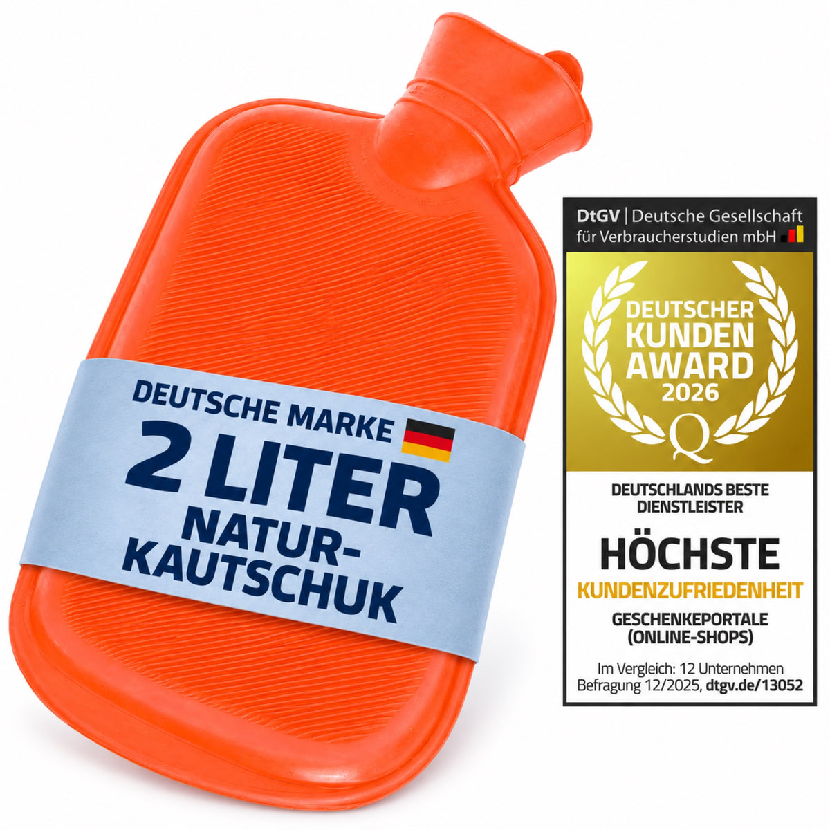 Snoozy Wärmflasche orange, 2 Liter Naturkautschuk – Deutsche Marke, DtGV Kunden Award 2026 für Online-Shop-Kundenzufriedenheit