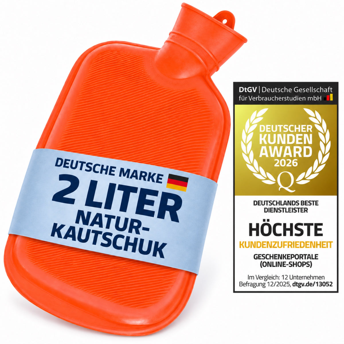 Snoozy Wärmflasche orange, 2 Liter Naturkautschuk – Deutsche Marke, DtGV Kunden Award 2026 für Online-Shop-Kundenzufriedenheit