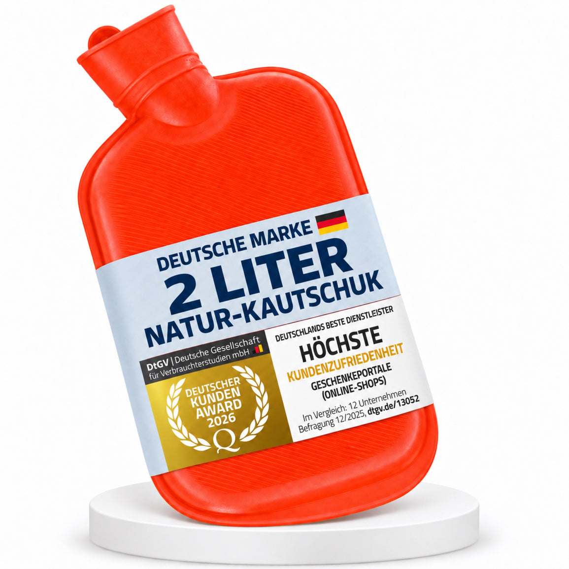 Wärmflasche aus orangefarbenem Naturkautschuk, 2 Liter