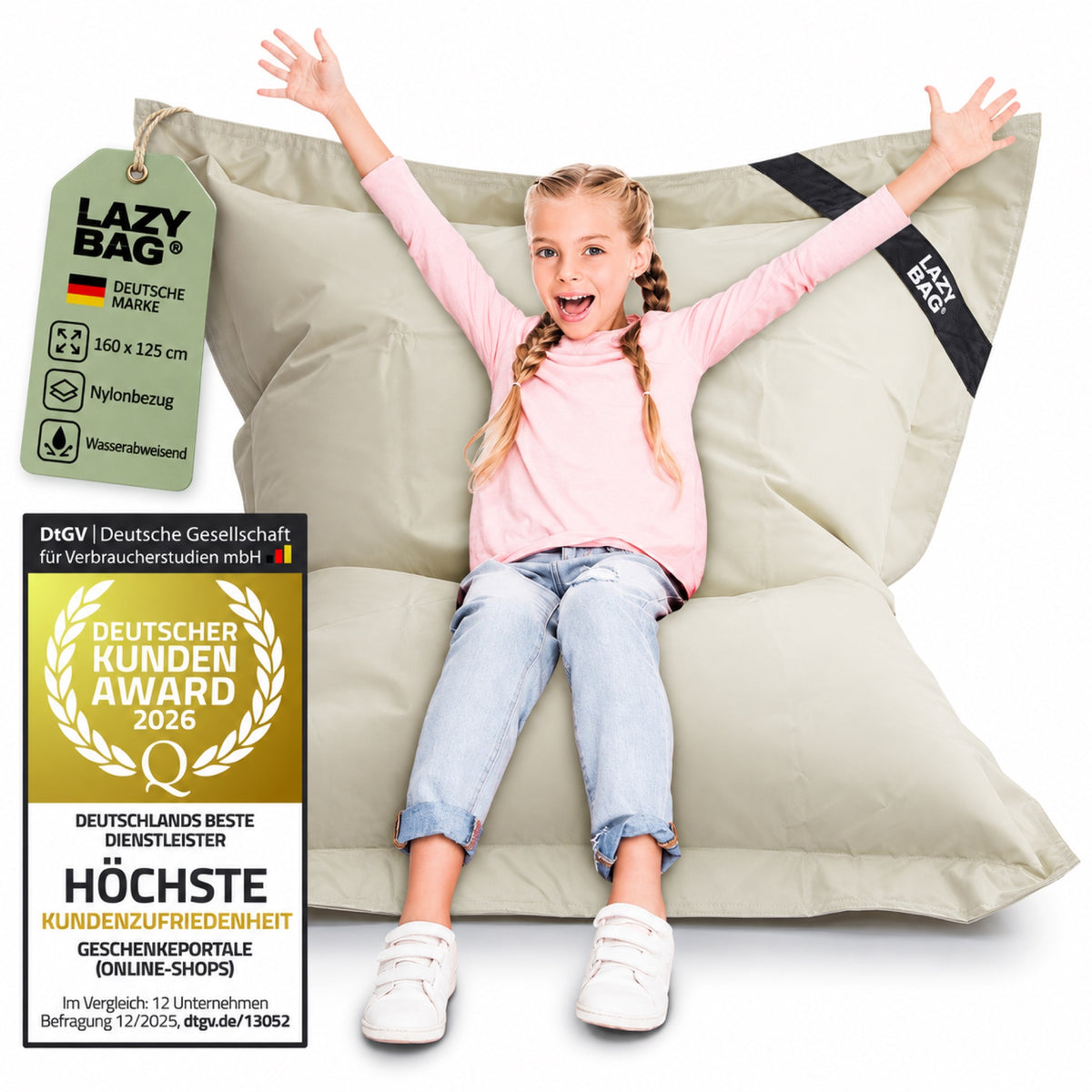 LazyBag Sitzsack Beige 160 × 125 cm, Deutsche Marke und Produktfeatures #Farbe_Beige