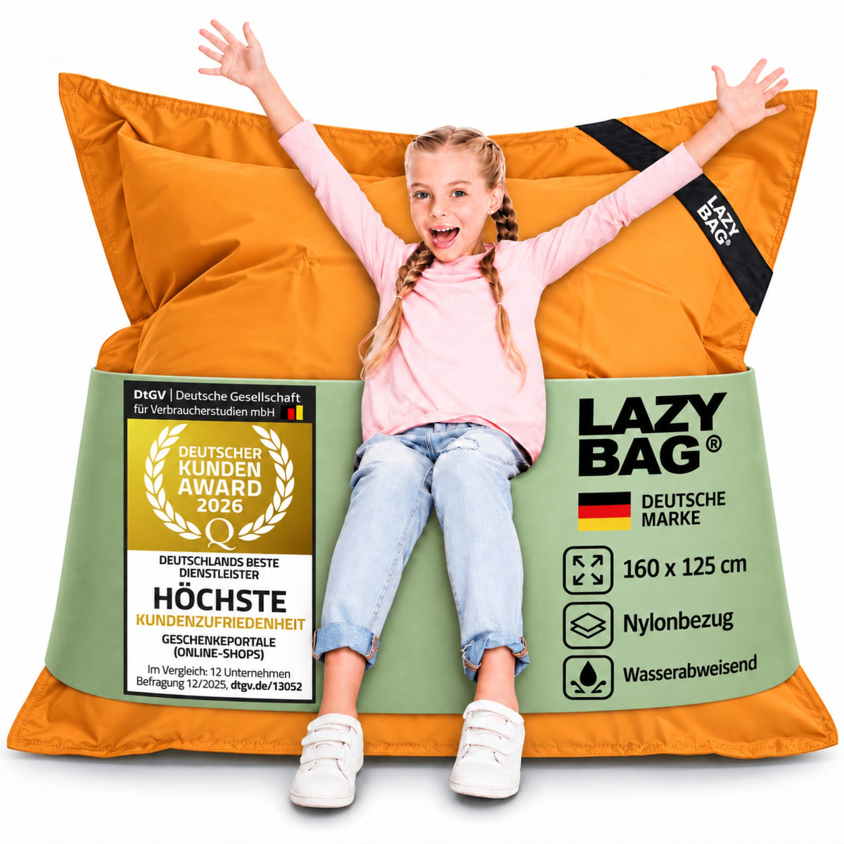 LazyBag Junior Outdoor-Nylon-Sitzsack Orange – 160 × 125 cm