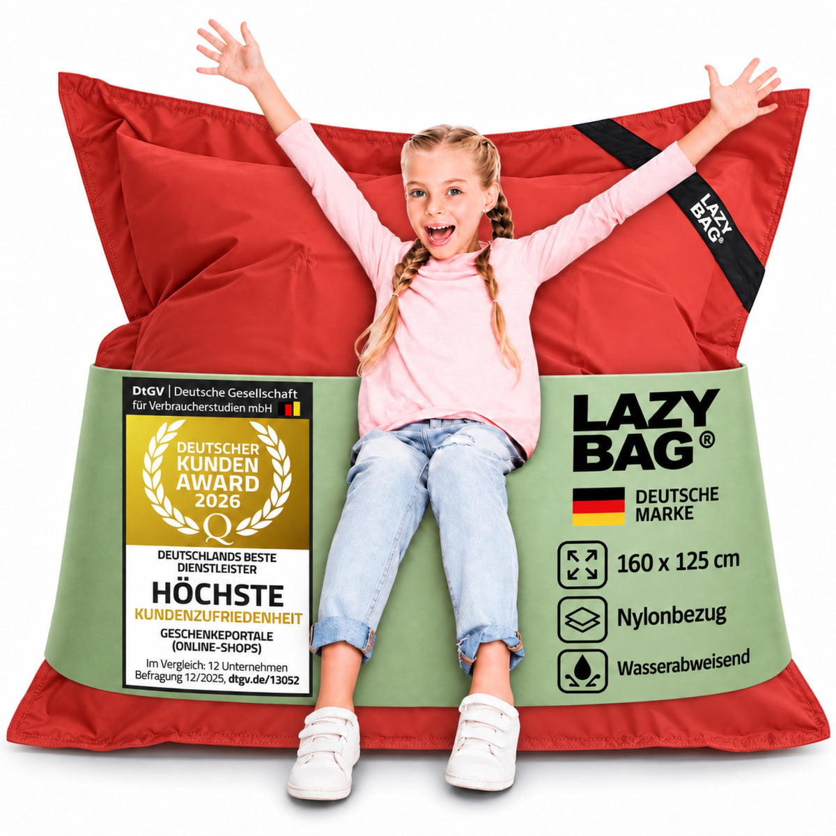 LazyBag Junior Outdoor-Nylon-Sitzsack Rot – 160 × 125 cm