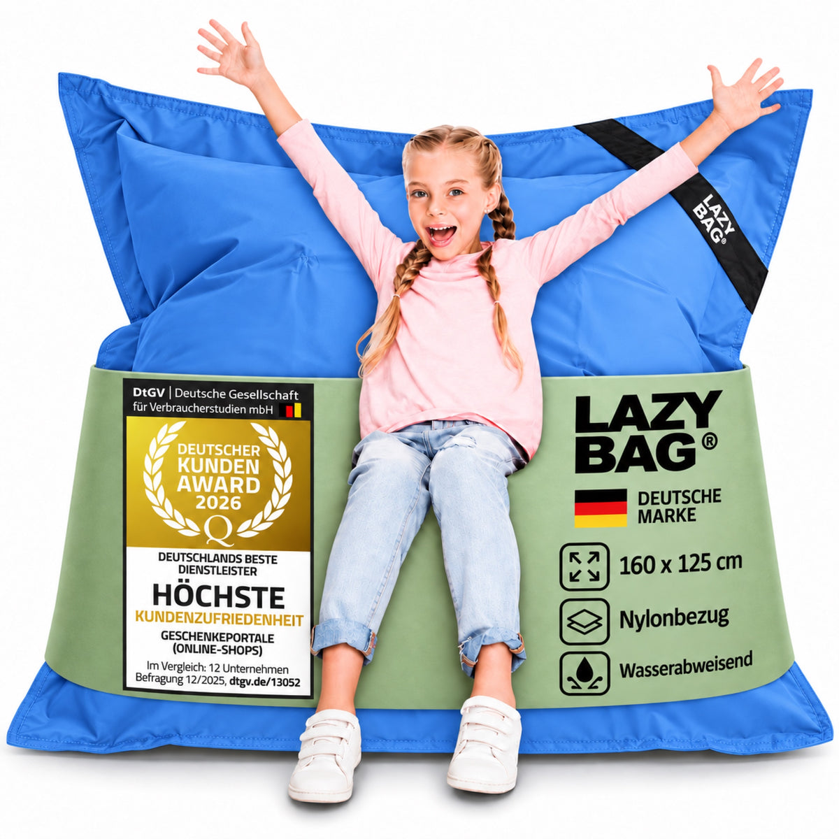 LazyBag Junior Outdoor-Nylon-Sitzsack Blau – 160 × 125 cm