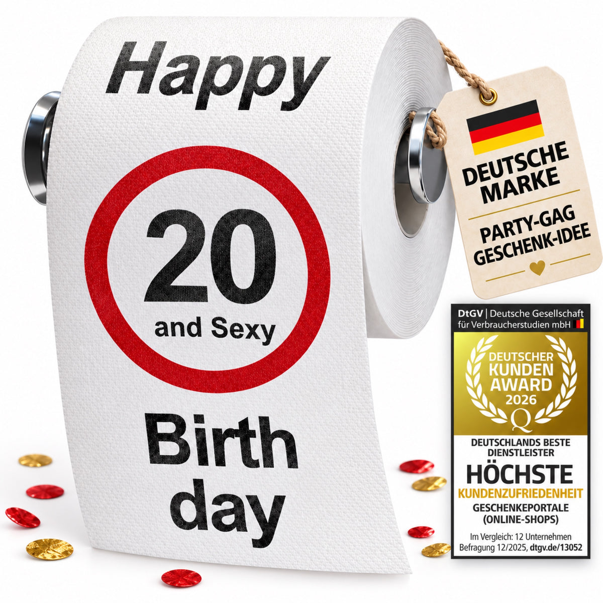 Lustiges Toilettenpapier zum 20. Geburtstag – Deutsche Marke, Party-Gag und DtGV Kundenzufriedenheitsauszeichnung 2026