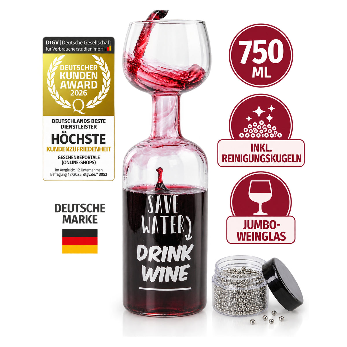 Jumbo Weinglas 750ml - Weinflasche XXL - Lustiges Geschenk