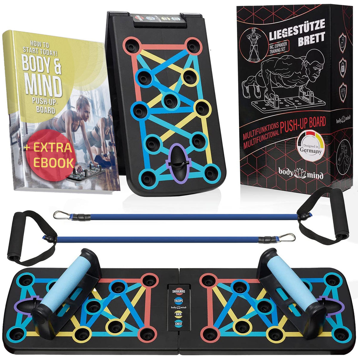 20in1 Liegestütze-Brett Elite - Faltbares Push-Up Board mit Bändern