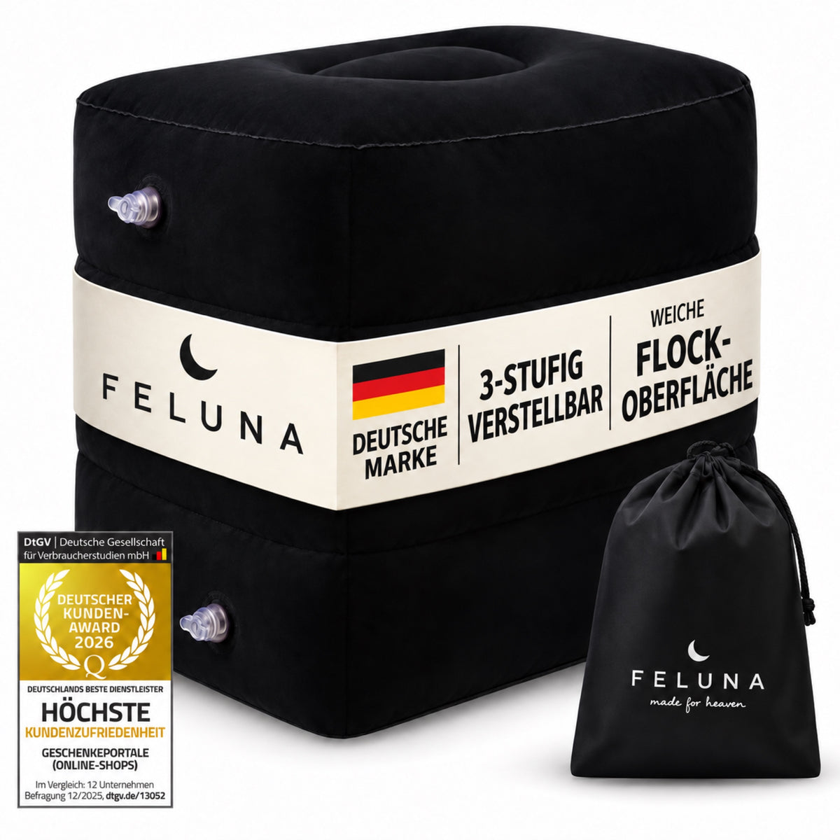 Flugzeug-Fußkissen – schwarzes Reisekissen mit Verpackung #Farbe_Schwarz